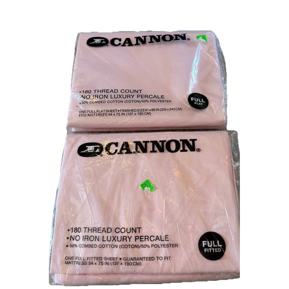 Cannon Sheet Set Full Size Fitted Flat  180 Thread Count Pink Rose New - Picture 3 of 5